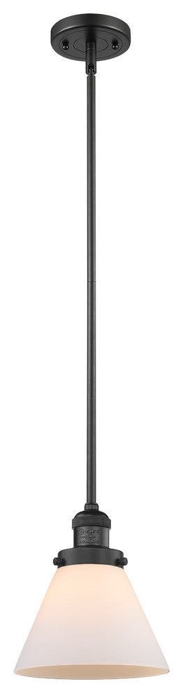 1-Light Large Cone 8" Pendant, Matte Black, Glass: Matte White Cased