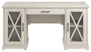 Bush Lennox Engineered Wood Desk with Keyboard Tray in Linen White Oak