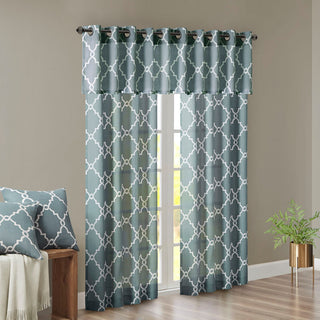 Madison Park Saratoga Fretwork Print Grommet Top Window Valance, Blue