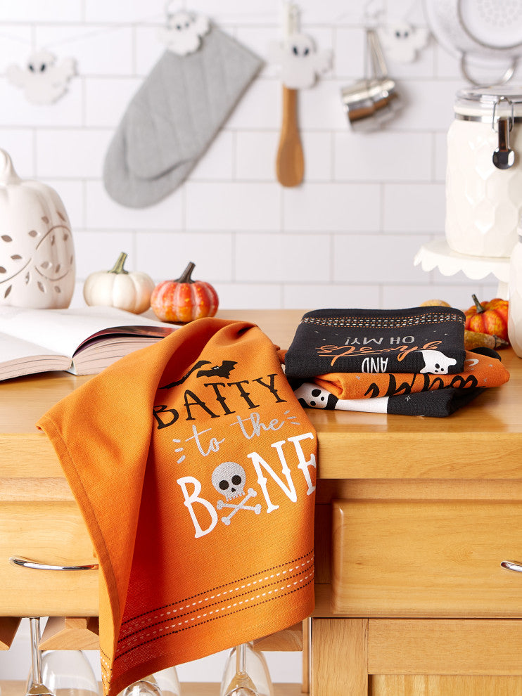 DII Halloween Happy Haunting Wicked Treats Printed Dishtowels Set of 4