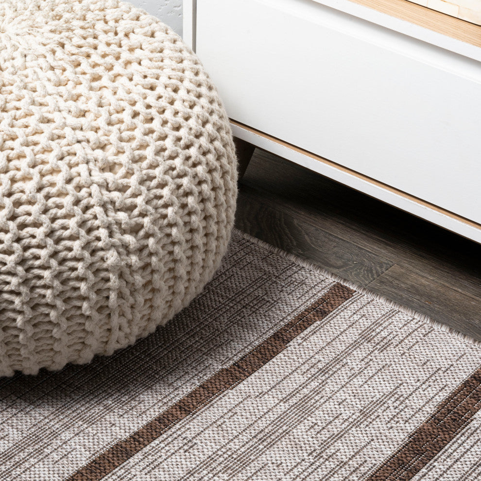 Colonia Berber Stripe Indoor/Outdoor Rug, Beige/Brown, 2x10