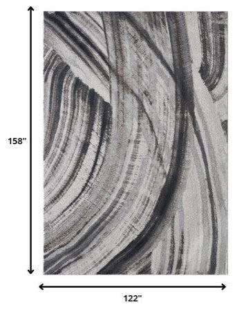 10"x13" Gray Ivory Abstract Strokes Modern Area Rug