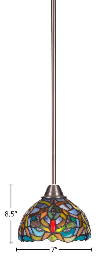 Paramount 1-Light Mini Pendant, Brushed Nickel, 7" Kaleidoscope Art Glass