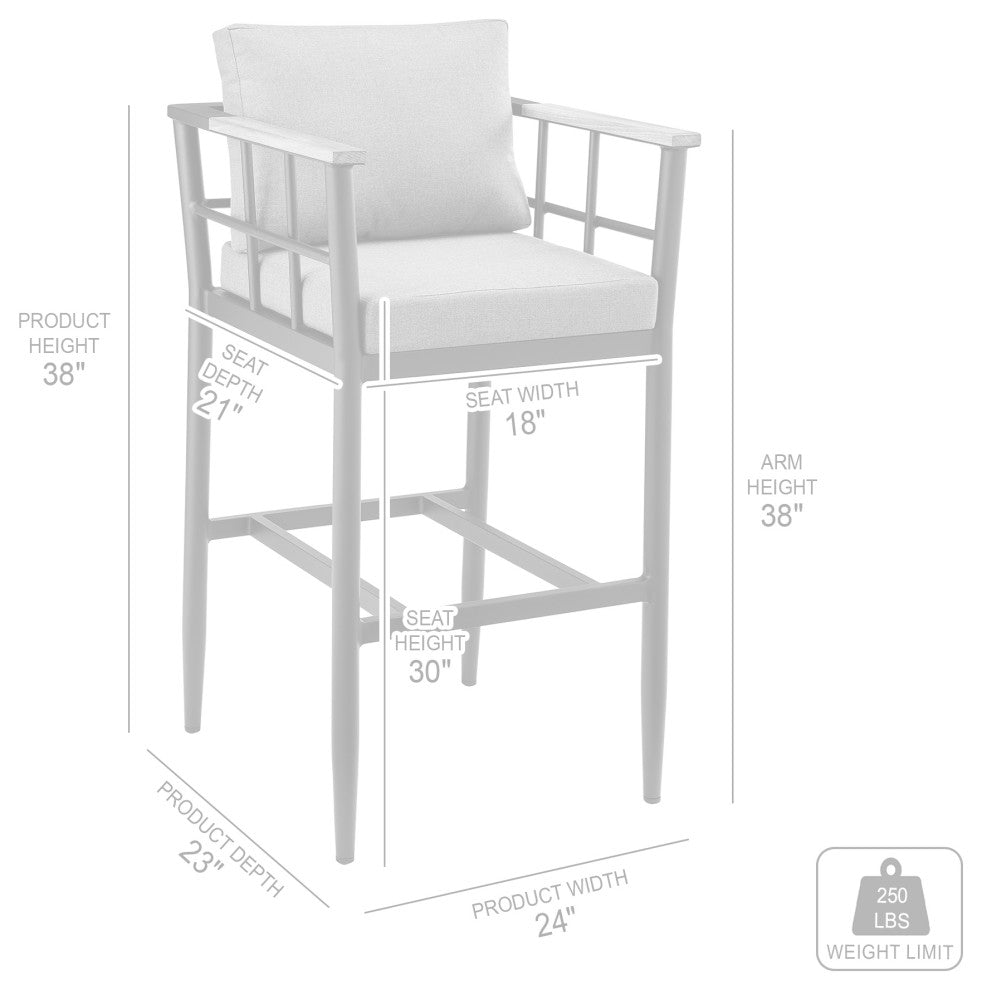 Orlando Outdoor Stool, Aluminum/Teak With Gray Cushions, Bar Height