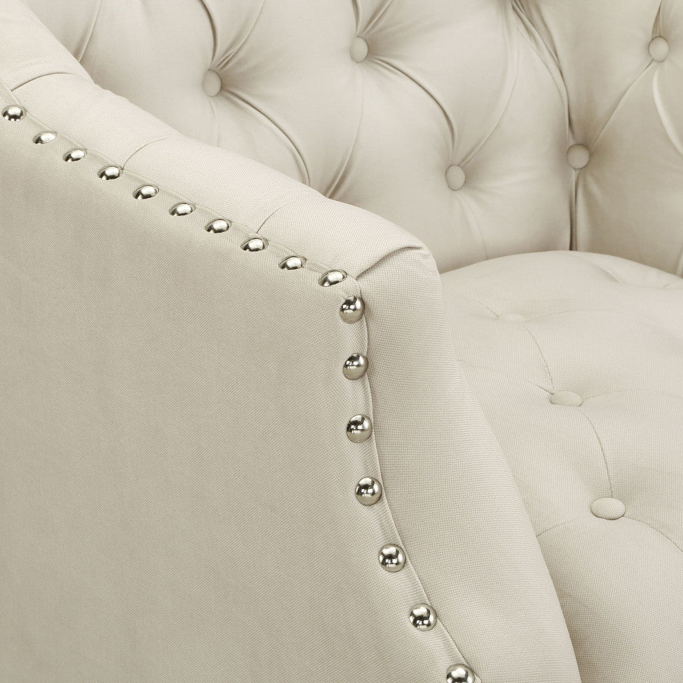 Norway Tufted Accent Chair with Nailhead Trim, Beige