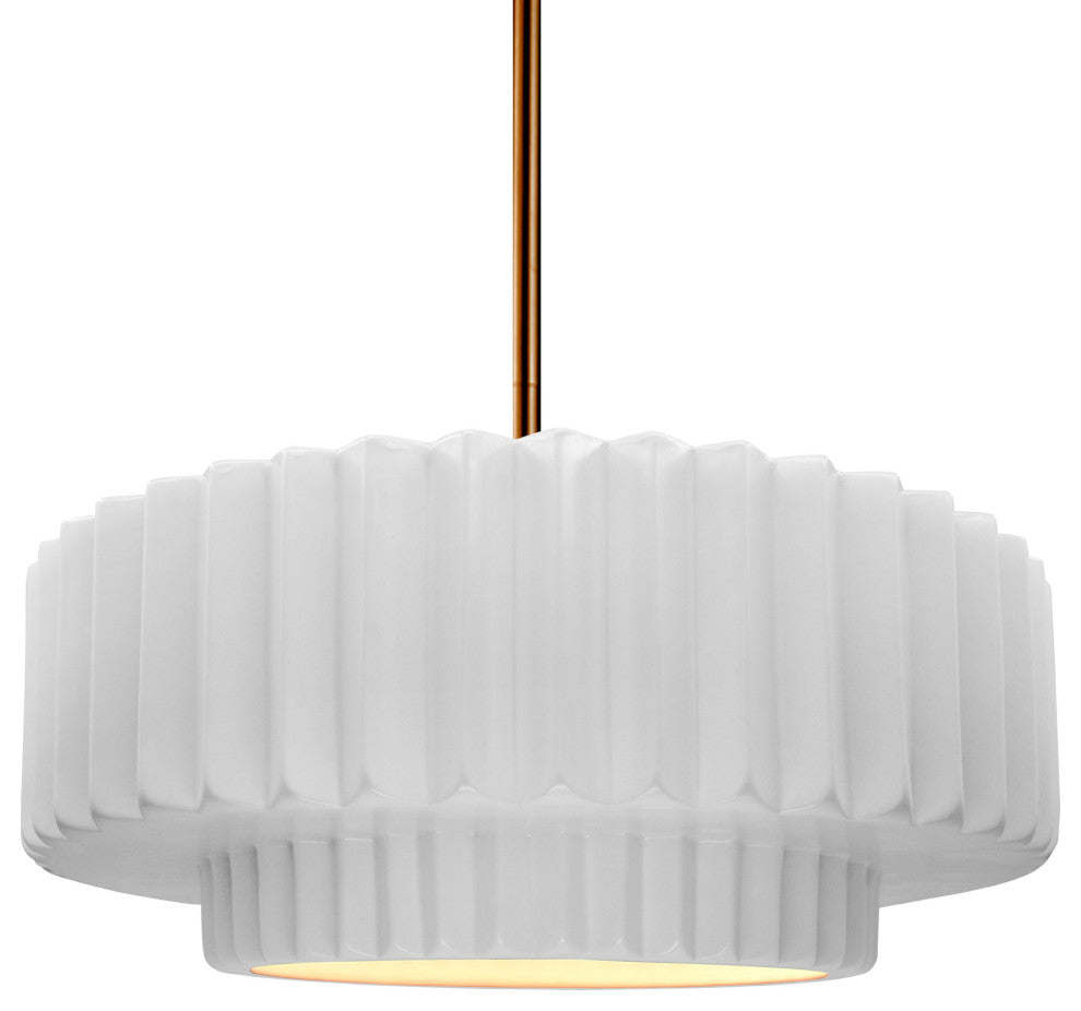 Radiance Medium Tier Pleated Pendant, Gloss White Frame, Polished Brass, LED