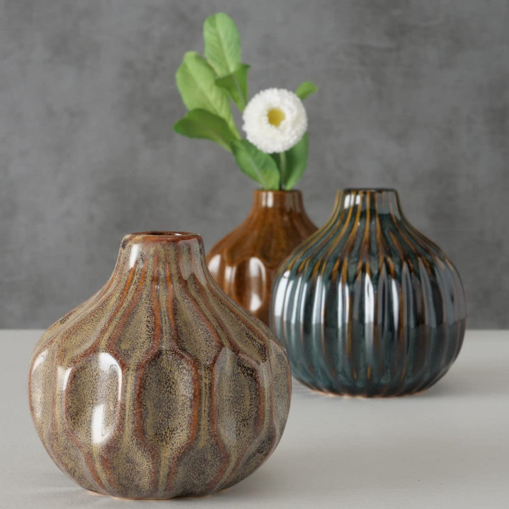 3 Piece Reactive Glazed Vase Set