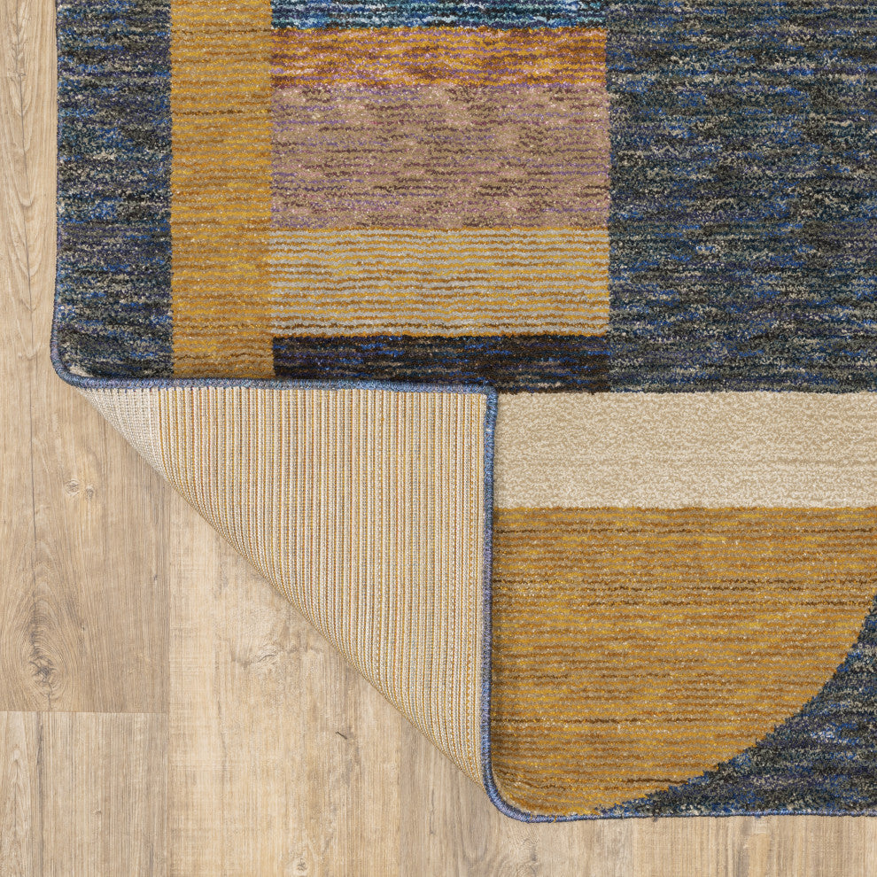 Sadie Deco Inspiration Geometric Gold/Blue Area Rug, Gold/Blue, 3'3"x5'2"
