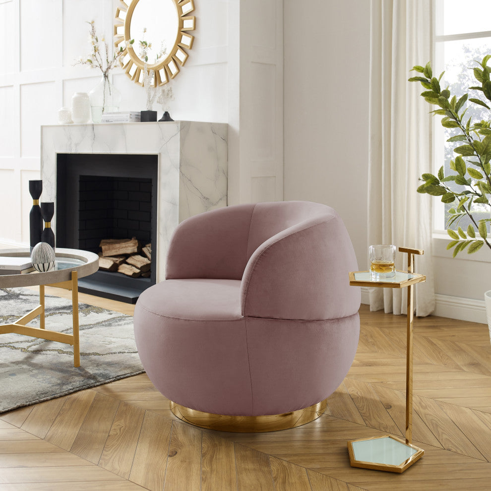 Inspired Home Shaniyah Accent Chair, Swivel, Blush/Gold Velvet