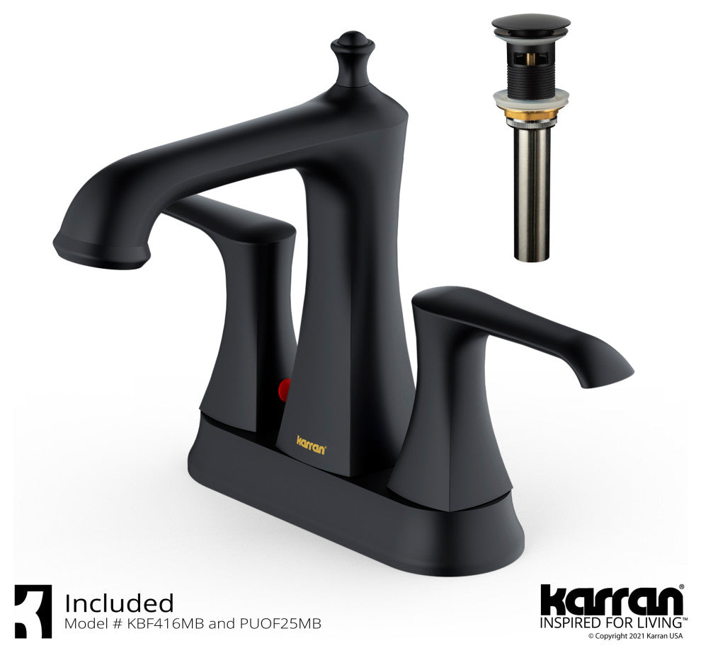 Karran 2-Hole 2-Handle Bathroom Faucet With Pop-Up Drain, Matte Black
