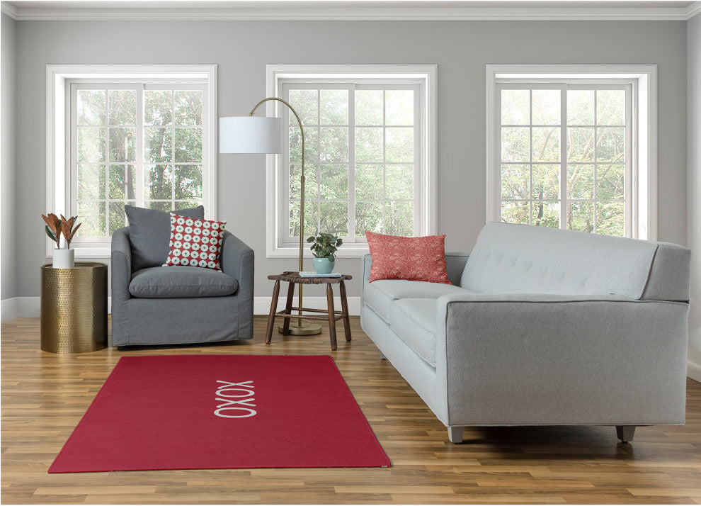 XOXO Valentines Chenille Rug, Brick, 4'x6'