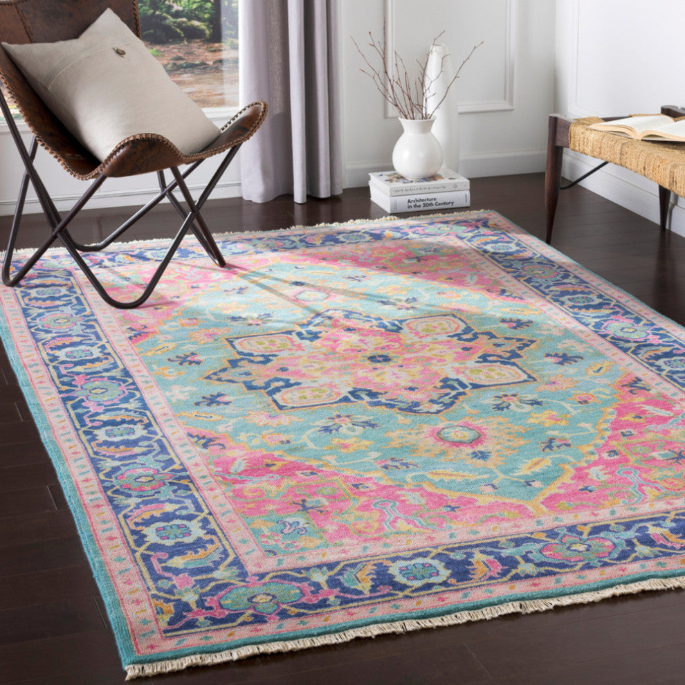 Surya Antique ATQ-1015 Traditional Area Rug, Teal, 8' x 11' Rectangle