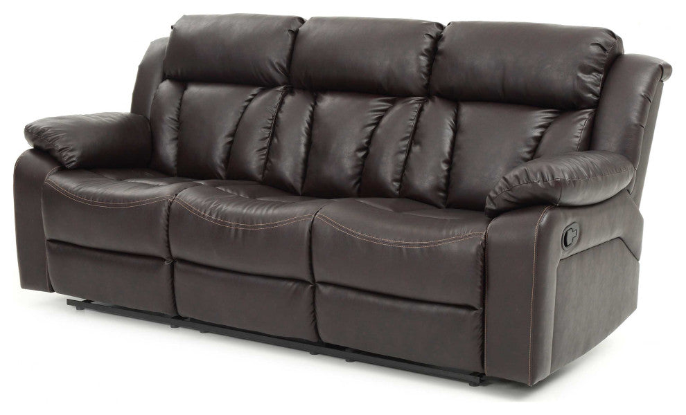 Daria 85 in. W Flared Arm Faux Leather Straight Reclining Sofa, Dark Brown