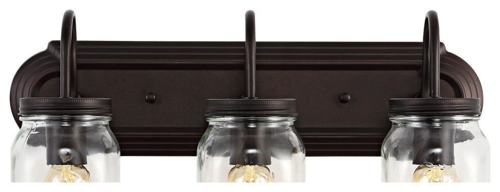 Gaines 19.3" 3-Light Farmhouse Mason Jar LED Vanity, Oil Rubbed Bronze/Clear