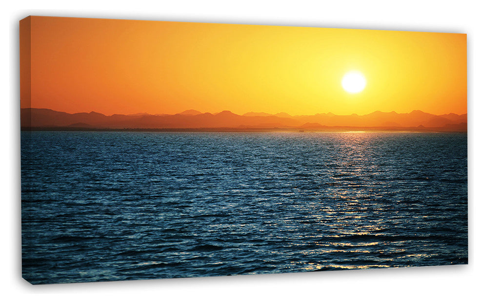 Beautiful River View At Sunset, Large Seashore Canvas Print, 32"x16"