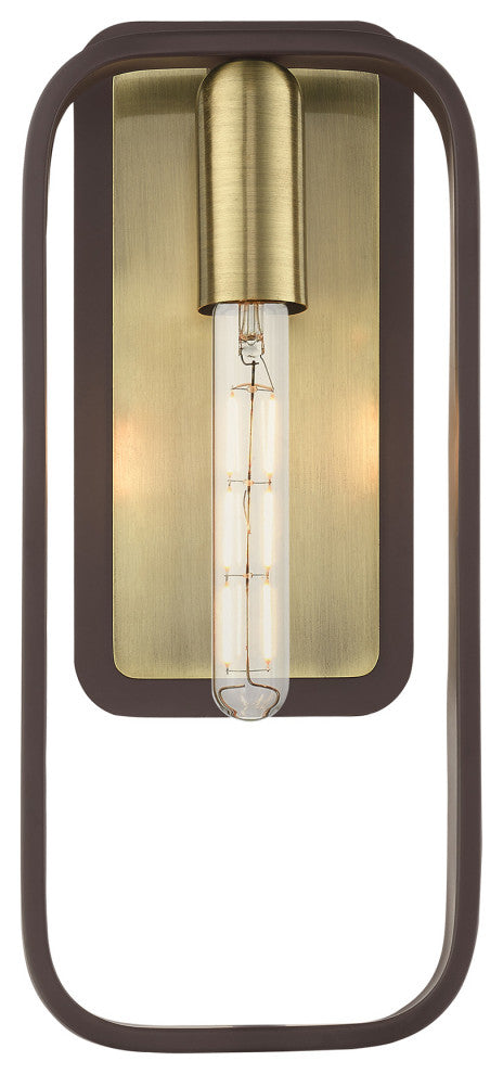 Bronze With Antique Brass Accents Mid Century Modern, Geometric, Single Sconce