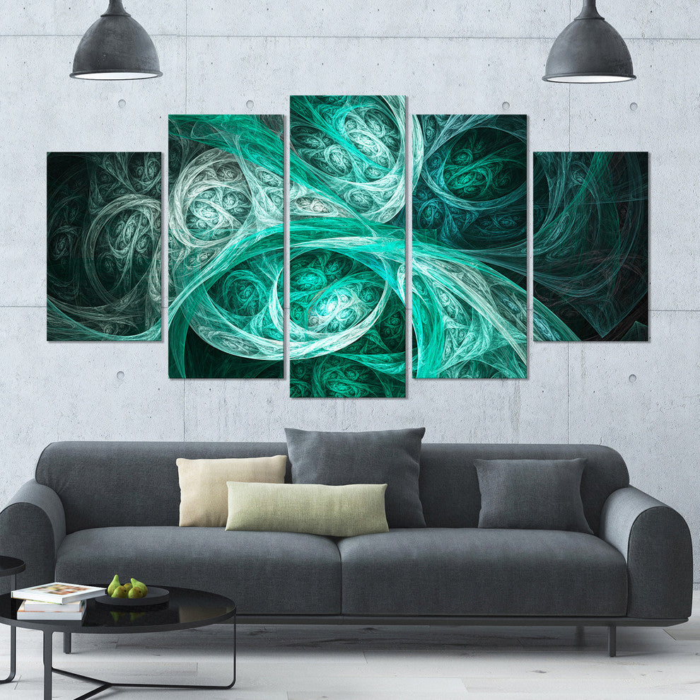 Mystic Turquoise Fractal, Contemporary Wall Art Canvas, 60"x32", 5 Panels
