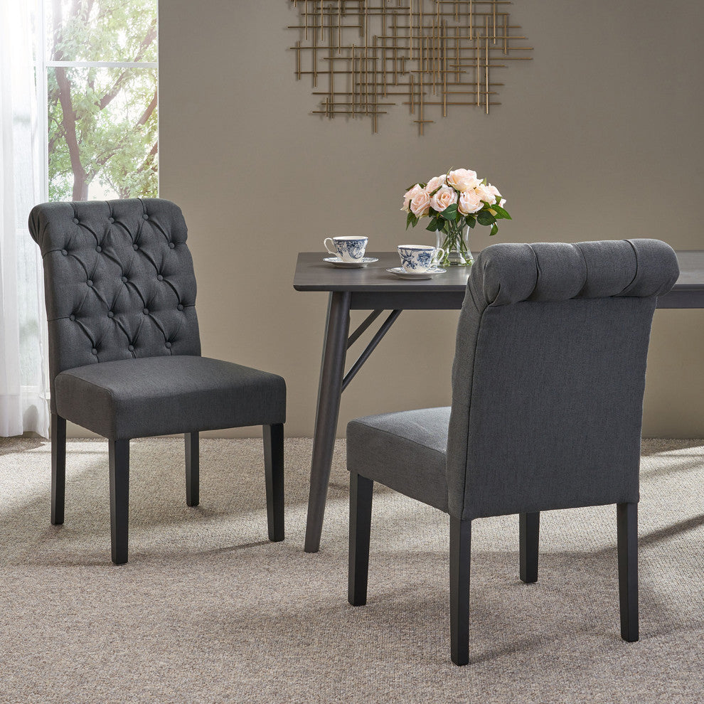 Emerson Tufted Dining Chairs, Set of 2, Dark Gray, Fabric