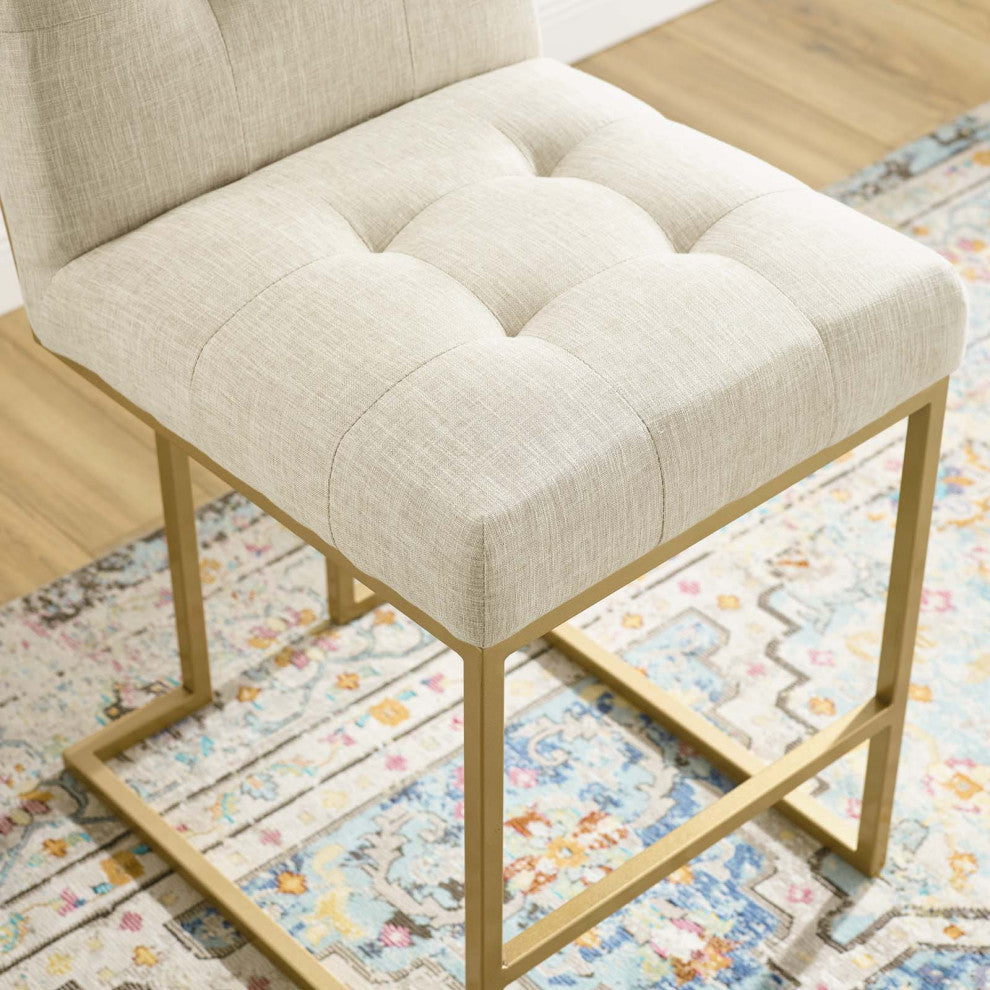 Counter Stool Chair, Set of 2, Fabric, Metal, Gold Beige, Modern, Bar Pub Bistro