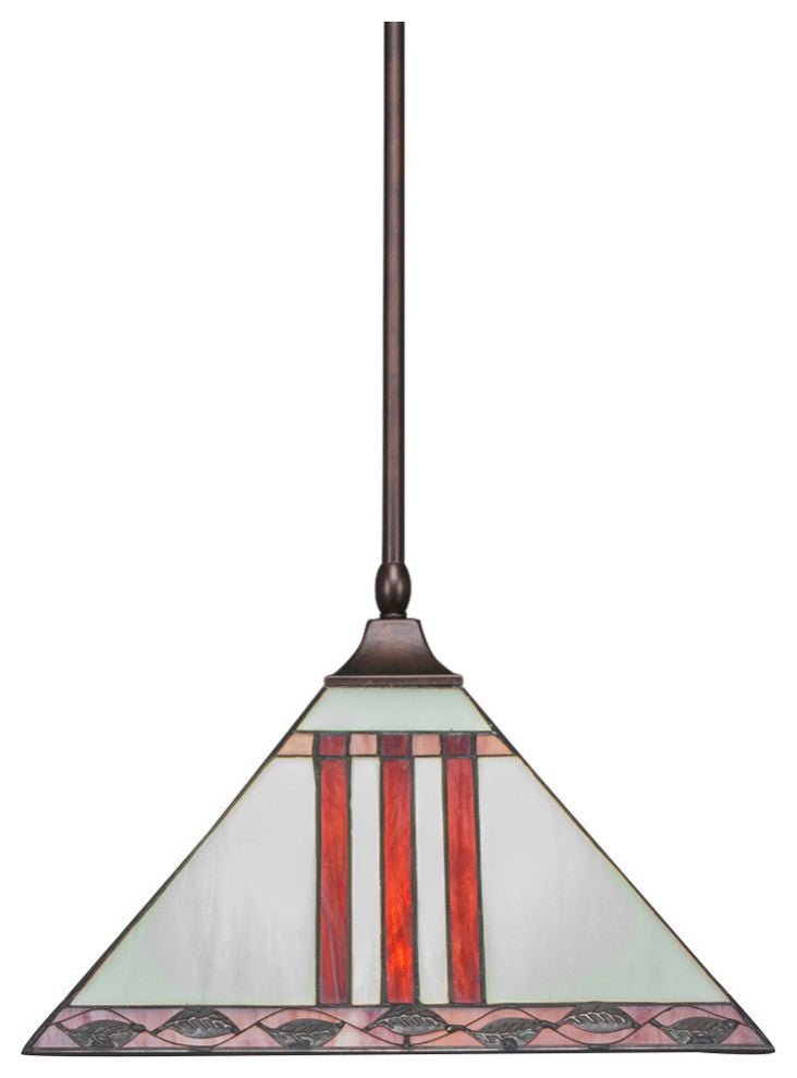 1-Light Stem Hung Pendant, Bronze/Purple & Metal Leaf Art