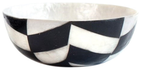 3.5" Round Capiz Bowl, Black Chevron, Set of 2