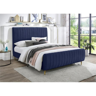 Maklaine Modern 49'H x 57'W x 86.8'D Contemporary Navy Velvet Full Bed