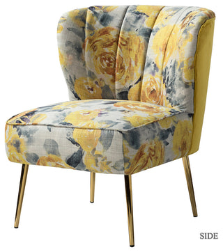 Accent Side Chair With Tufted Back, Yellow
