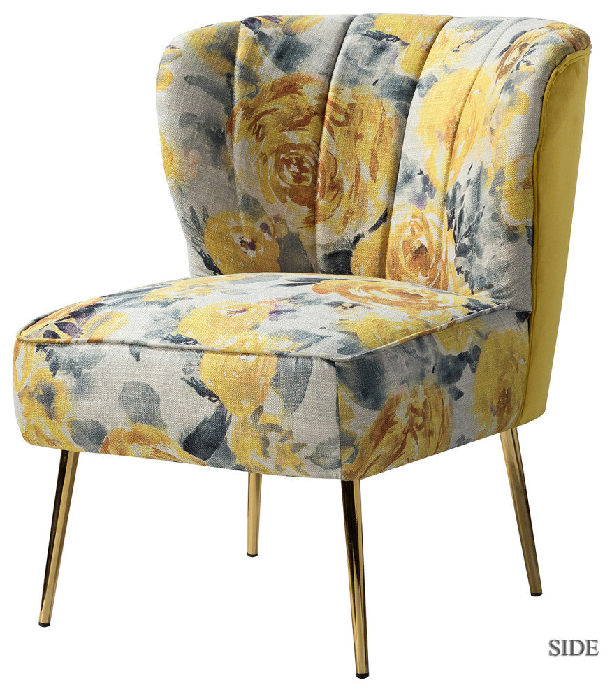 Accent Side Chair With Tufted Back, Yellow
