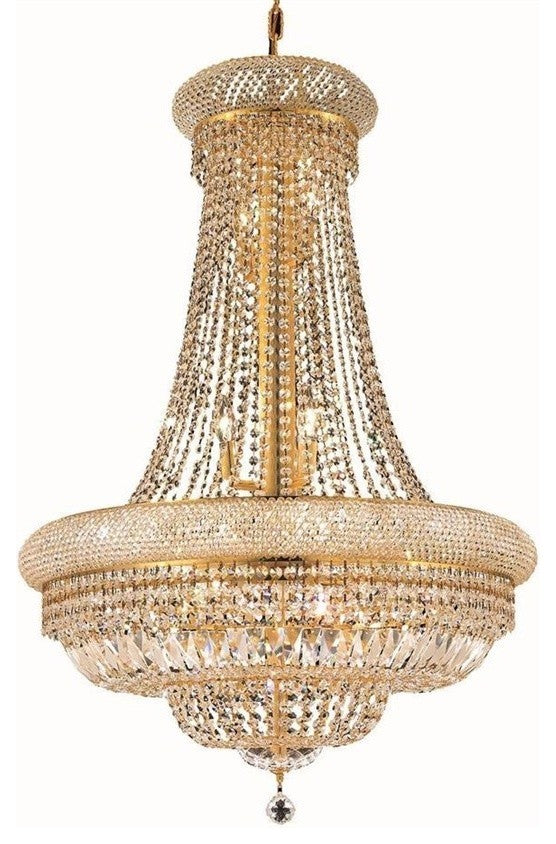 Elegant Primo Dining Room Light, Gold Finish With Royal Cut Crystal