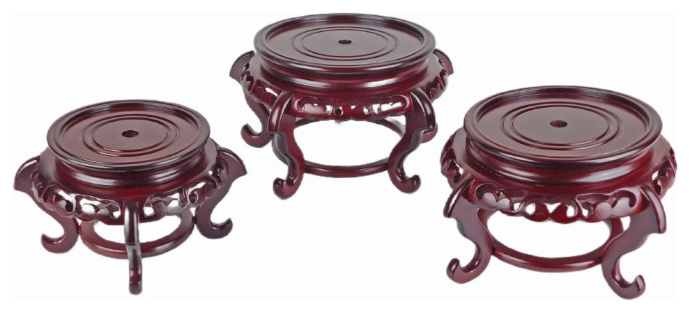 Mahogany Finish Chinese Porcelain Bowl Stand, 4"x4"
