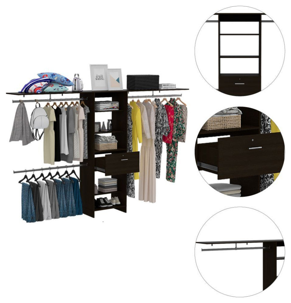Zamora 70"W - 118"W Closet System, Black