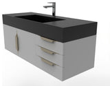 CastelloUSA Amazon 48" Wall Mounted Vanity Set, Gray, Black Top, Gold Handles