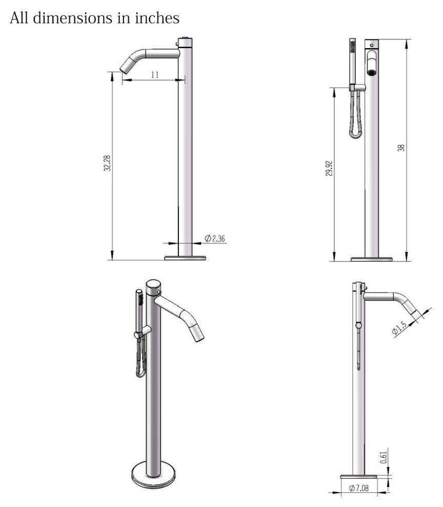HEATGENE Bathtub Faucet Freestanding Floor Mounted Faucets with Handshower