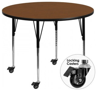 Mobile 42'' Round Oak HP Laminate Activity Table -  Adjustable Legs