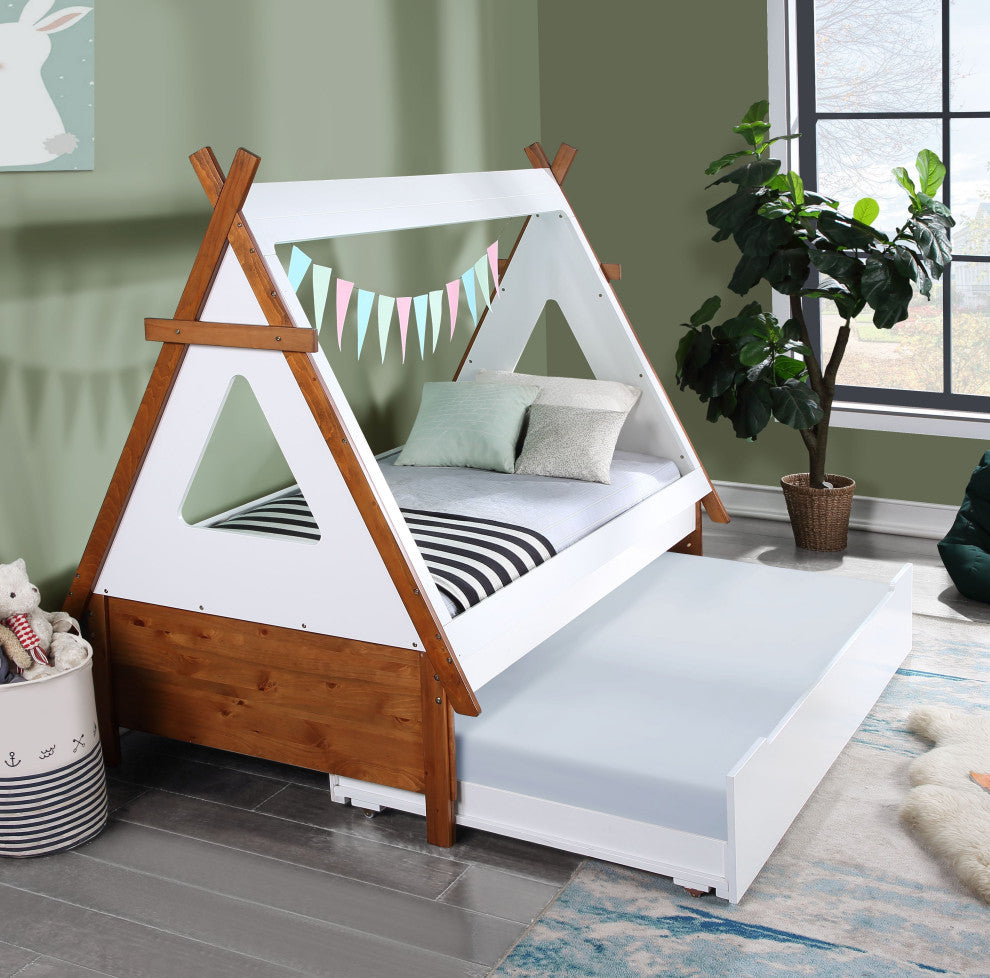 Bd01287T Twin Bed, Oak & White Finish, Loreen, 1Set/2Ctn