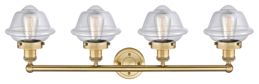 Oxford 4 Light Bathroom Vanity Light, Brushed Brass, Clear Glass