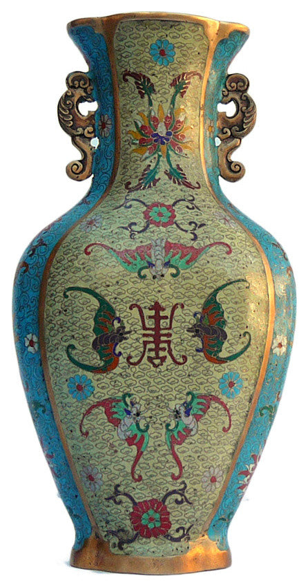 Quality Handmade Chinese Turquoise Cloisonne Lotus Metal Vase