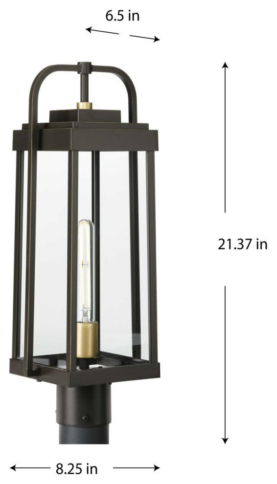 Walcott 1-Light Antique Bronze Brasstone Accents Clear Glass Outdoor Post Light