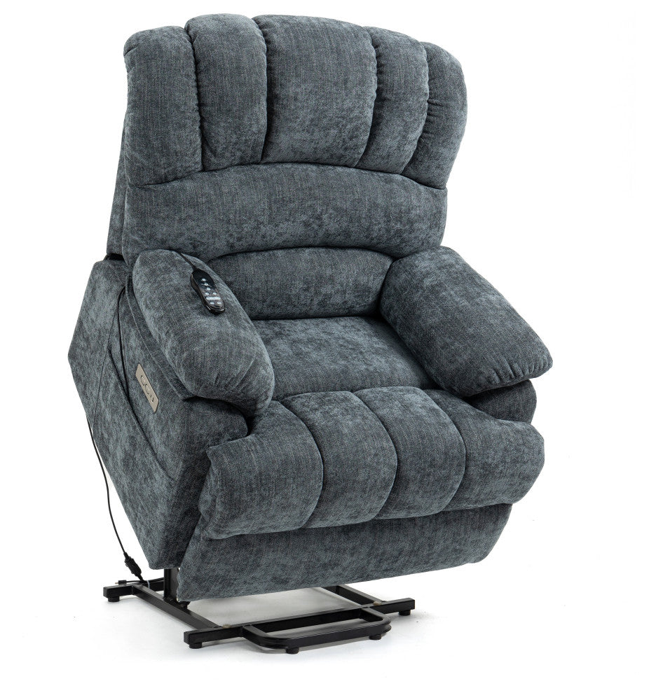 Power Lift Recliner Chair with Massage and Heat Function, 8-Point Vibration, Blue-Gray