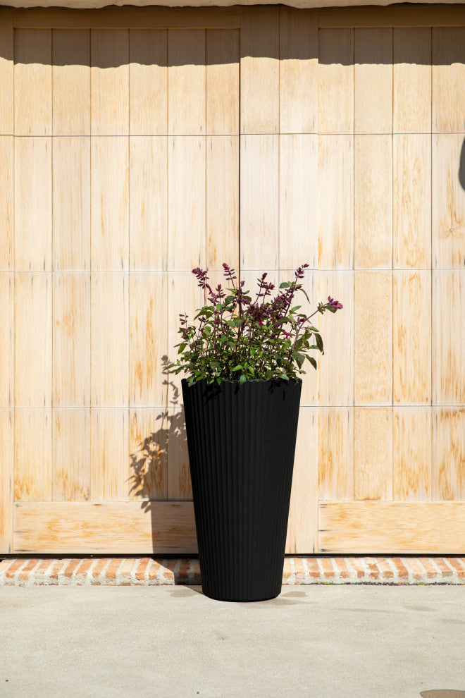 Veradek Demi Series Tall 26" Planter, Black, 2 Pack