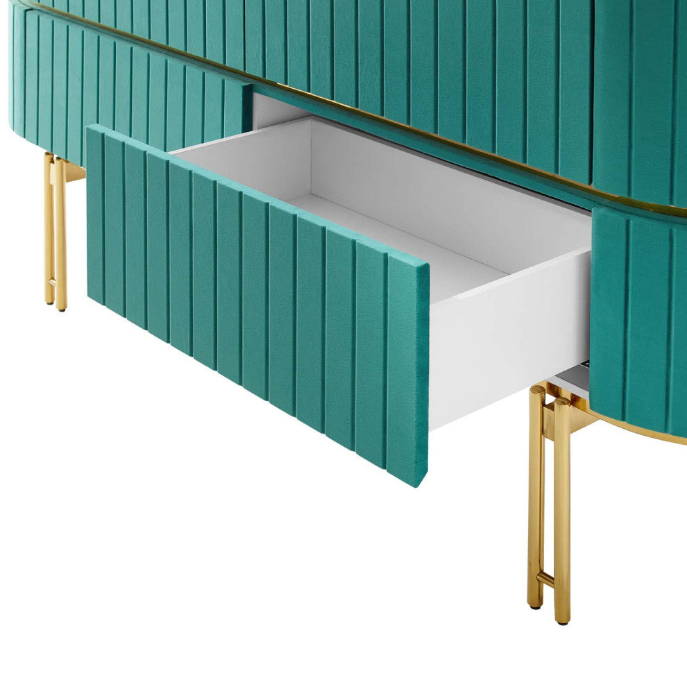 Console Entry Table Sideboard, White Teal Blue, Velvet, Modern Lounge Cafe