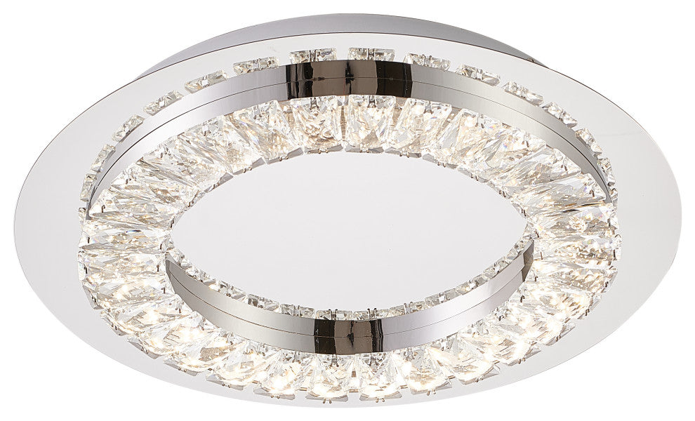 Clear Crystal LED Flush Mount With Stainless Steel Chrome Frame