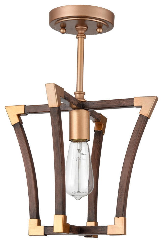 Farmhouse Semi Flush Ceiling Light Rustic Wood Grain Finish