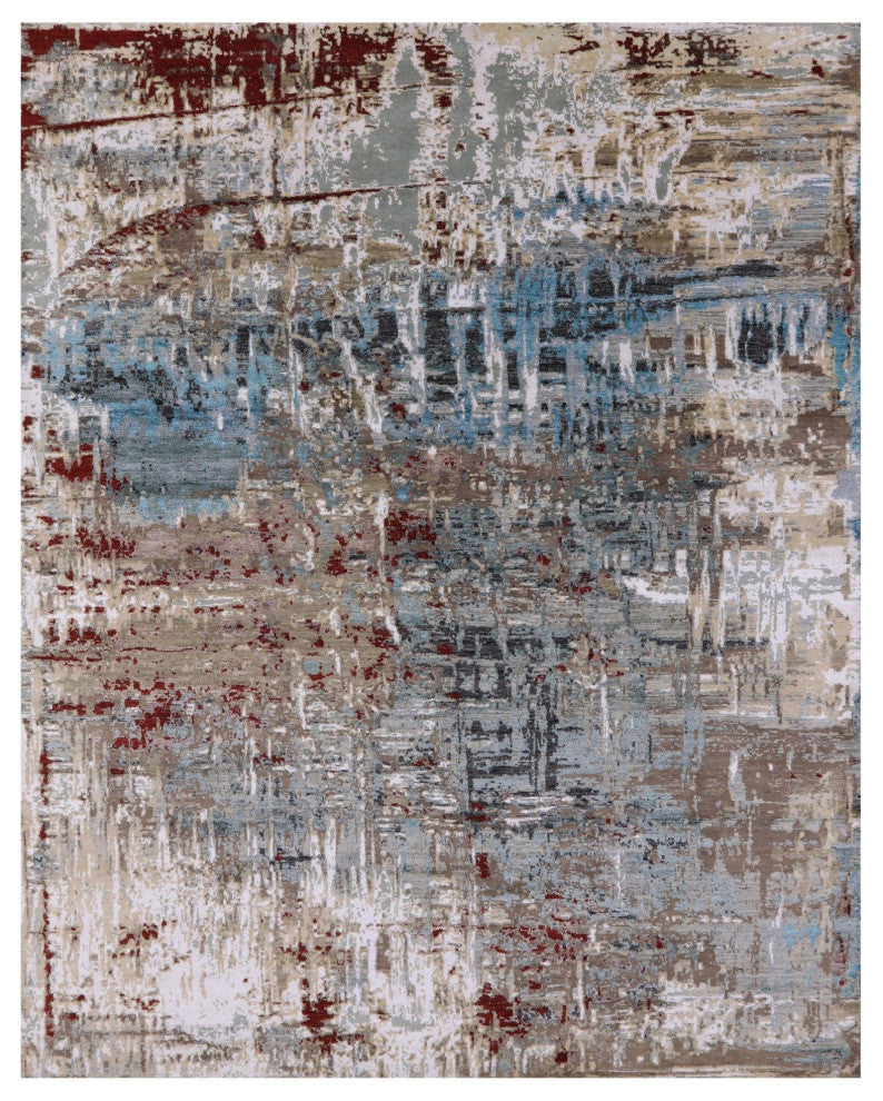8' 1" X 10' 3" Wool and Silk Abstract Hand Knotted Rug Q9422