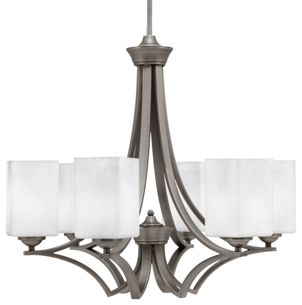 Zilo 6 Light Chandelier, Graphite Finish With 4" White Muslin Glass