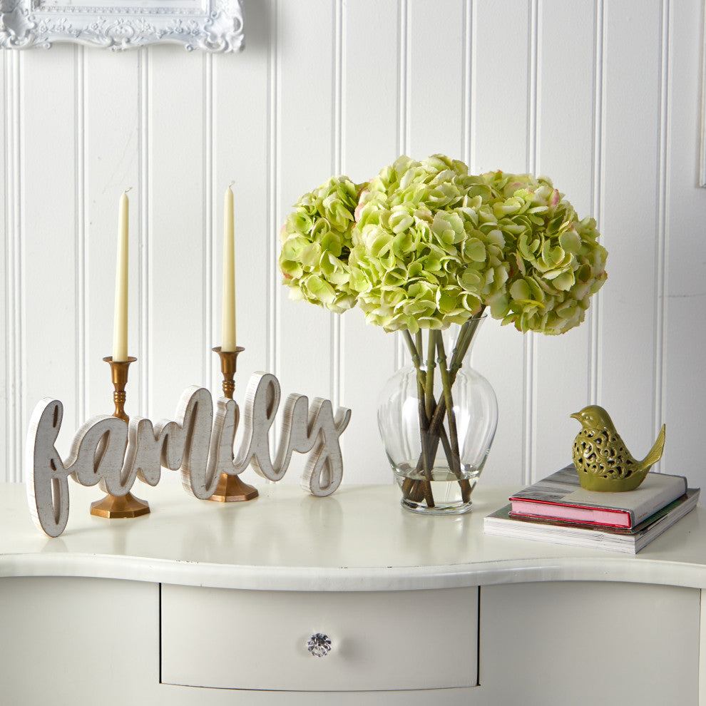 18" Hydrangea Artificial Arrangement, Glass Vase