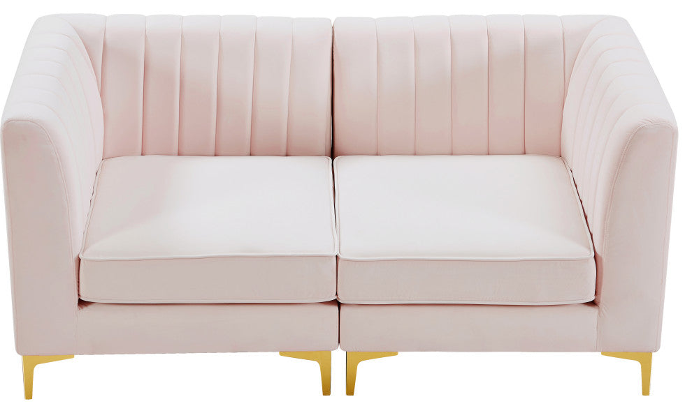Alina Velvet Upholstered 2-Piece Modular Sectional, Pink