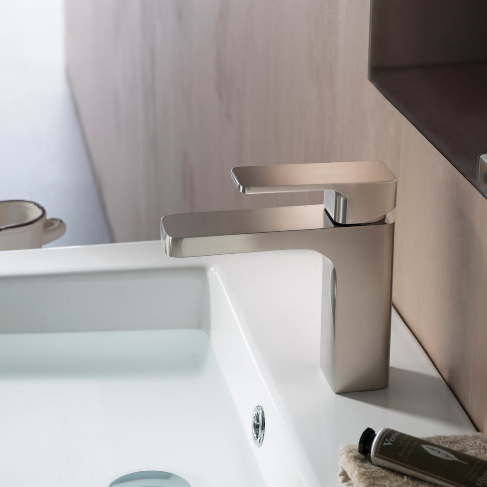 Blossom Brass Square Single Handle Bathroom Vanity Sink Faucet, Brush Nickel W/