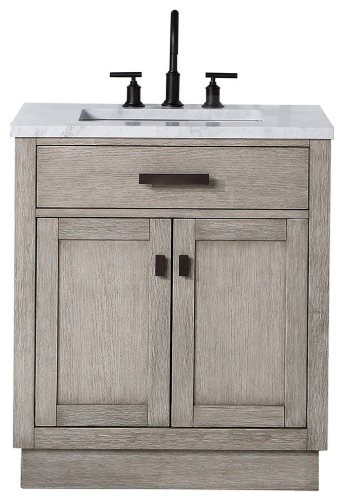Chestnut 30" Bath Vanity, Grey Oak, Mirror, Oil-Rubbed Bronze Hardware