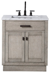 Chestnut 30" Bath Vanity, Grey Oak, Mirror, Oil-Rubbed Bronze Hardware